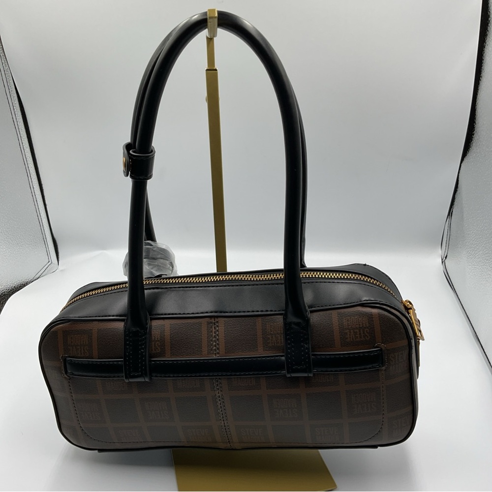 Steve Madden Brown Monogram Shoulder Bag with Black Handles - Picture 2 of 8